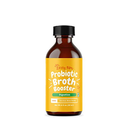 Product Cover Zesty Paws Probiotic Bone Broth for Dogs - 500 Million CFU of Advanced Probiotics - for Dog Digestive Health & Gut Flora - Pumpkin & Ginger for Canine Digestion - Chicken Broth Booster - 2 fl oz