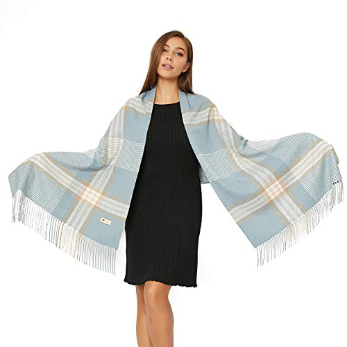 Product Cover Warmer Pashmina Shawl and Soft Cashmere Feel Shawl Wraps, Oversized Colorful Tassel Plaid Blanket Tartan  Thick Warm Scarf
