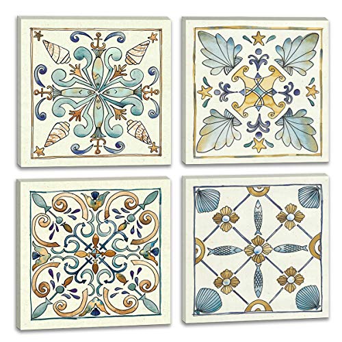 Product Cover 4 Pieces Framed Wall Art Canvas Prints Vintage Flowers Painting heart Abstract Pattern Wall Art Decor for Bedroom Vintage Picture Ready to Hang for Home Bathroom Kitchen Office Decoration Artwork