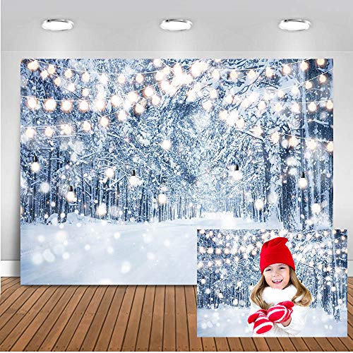 Product Cover Mocsicka Winter Forest Path Backdrop Frozen Ice Snow Bokeh Light Party Banner Photo Background 7x5ft Christmas Eve Party Decoration Photography Studio Prop
