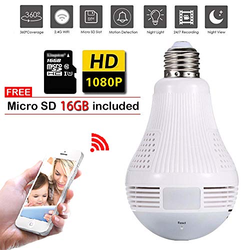 Product Cover NAIYO Light Bulb Camera,Include 16GB Card 1080P WiFi Security Camera, 2MP Wireles IP LED Cam,360 Degrees Panoramic VR Indoor/Outdoor Home Surveillance Cameras,Motion Detection/Night Vision/Alarm