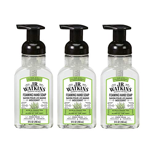 Product Cover J.R. Watkins Foaming Hand Soap, Aloe & Green Tea, 3 Pack, Scented Foam Handsoap For Bathroom or Kitchen, USA Made And Cruelty Free, 9 Fl Oz