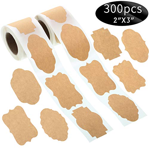 Product Cover 300 2 x 3 Christmas Gift Tags Sticker Kraft Sticker Paper Labels Brown Kraft Sticker Label Tag Christmas Name Tags Kraft Label for Office Classification Christmas Gift Jar Candle Glass Bottle