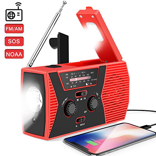 Product Cover 2020 Upgraded Weather Radio Solar Hand Crank Portable Emergency Radio,AM/FM NOAA Weather Radio with LED Flashlight, 2000mAh Power Bank Cellphone Charger, Reading Lamp,SOS Alarm(Red)