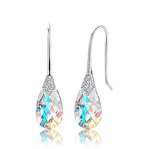 Product Cover KesaPlan 18K Platinum Plated Teardrop Drop Dangle Earrings for Women Hook Aurora Crystal Earrings, Crystal from Swarovski, Bridal Wedding Jewelry Earrings