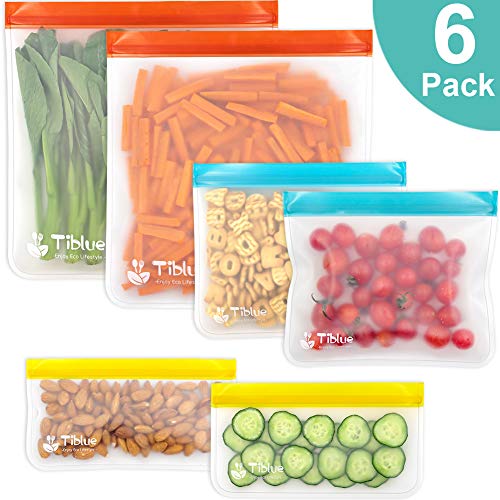 Product Cover Reusable Food Storage Bags - 6 PCS BPA Free Freezer Bags(2 Gallon Bags + 2 Reusable Sandwich Bags + 2 Reusable Snack Bags) Leakproof Reusable Lunch Ziplock Bags for Food Travel Make-up Home Organize