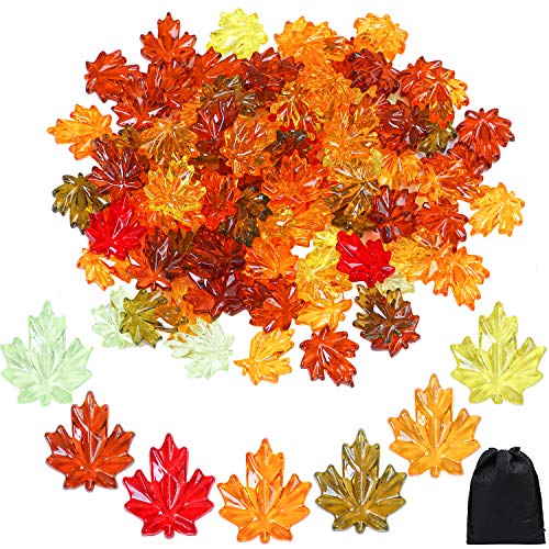 Product Cover Aneco 90 Pieces Acrylic Mini Fall Leaves Artificial Maple Leaves Harvest Autumn Table Scatters Vase Fillers for Thanksgiving Halloween Fall Decorations