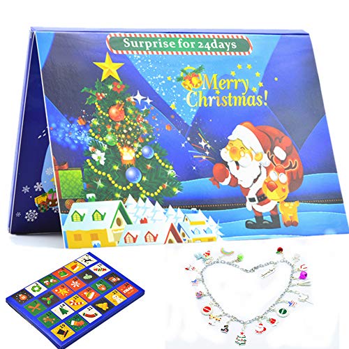 Product Cover STARTONECO Christmas Advent Calendar 2019 DIY 22 Charm Jewelry 1 Bracelet &1 Necklace DIY Xmas Gifts Box Set Christmas Countdown Calendar Advent (Sliver)