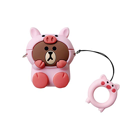 Product Cover Airpods Case,Airpods 2 Case,iFunny Cute 3D Cartoon Cool Funny Pig Bear Case for Airpods Case,Kids Gilrs Teens Shockproof Protective Soft Silicone Case for Airpods 1 & 2 Charging Case (Pig Bear)