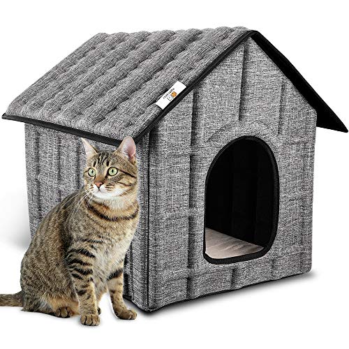 Product Cover PUPPY KITTY Cat House Insulated Foldable Pet House with Removable Soft Mat and 4 Fixed Buckle for Indoor/Outdoor Warm Bed for Cat,Puppy Dog,Rabbit in Winter