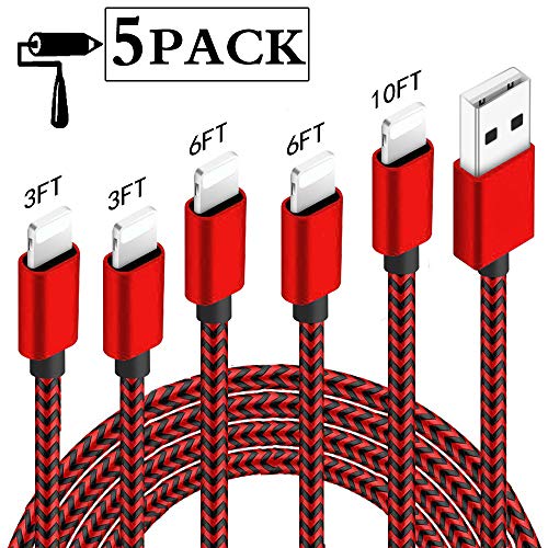 Product Cover CredDeal iPhone Charger, Mfi Certified Lightning Cables 5Pack 2x3Ft 2x6Ft 10Ft to USB Syncing Data and Nylon Braided Cord Charger for iPhone 11/XS/Max/XR/X/8/8Plus/7/7Plus/6S/Plus/SE/iPad