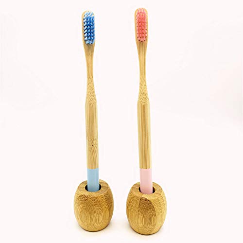Product Cover Home Natural Organic Bamboo Toothbrush Holder (Round) Biodegradable Toothbrush Bathroom Stand Eco-Friendly Vegan Brush Stand for Bathroom Vanity Countertops 2Pack