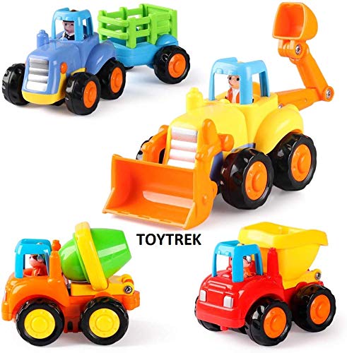 Product Cover TOYTREK Set of 4 Toy Vehicles-Push and Go Crawling Toy Unbreakable Toys for Kids Toy, Toy Car for Kids and Children-Fire Truck,Ambulance,Helicopter,Police Car Toys Set for Kids