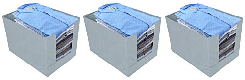 Product Cover Kuber Industries Non-Woven 3 Pieces Shirt Stacker Wardrobe Organizer (Grey)-CTKTC021196