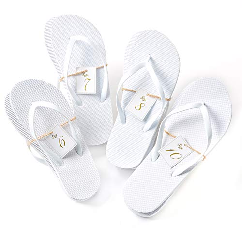 Product Cover Bulk Flip Flops for Wedding Guest | 52 Pack White Wholesale Flip Flop Sandals | Twine Wrapped Individually with Decorative Size Cards and Wedding Reception Sign Included