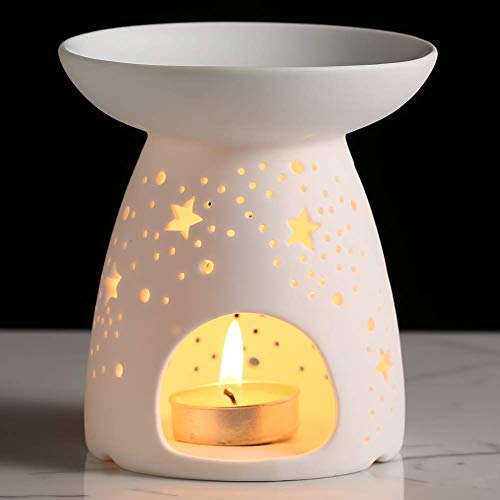 Product Cover NJCharms Ceramic Tealight Holder Essential Oil Burner Candle Warmers Carved Star White