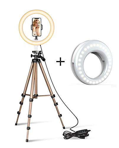 Product Cover COOLMOBIZ 10 Inch Ring Led Camera Light with Small Led Light,Tripod Stand & Flexible Phone Holder for Live Stream/Makeup,Photo/Video Shoot Led Camera Ringlight for YouTube/TIK-Tok Videos