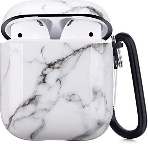 Product Cover Airpods Case, Airpods Protective Hard White Marble Case Cover with Keychain Compatible with AirPods 2/1 Eco-Friendly Cute Girls Men Durable Shockproof Drop Proof Case for AirPods Charging Case