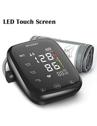 Product Cover Blood Pressure Monitor Upper Arm, HYLOGY LED Touch Screen and Voice Broadcast Blood Pressure Machine, Adjustable Blood Pressure Cuff with 2-Users 180-Reading Memories Support Type-C Charge