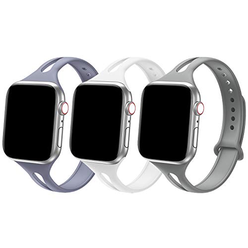 Product Cover Bandiction Sport Band Compatible with Apple Watch 38mm 40mm, Soft Silicone Sport Strap Replacement Narrow Bands for iWatch Series 5 4 3 2 1 Sport Edition Women Men (Lavender Gray/White/Stone)