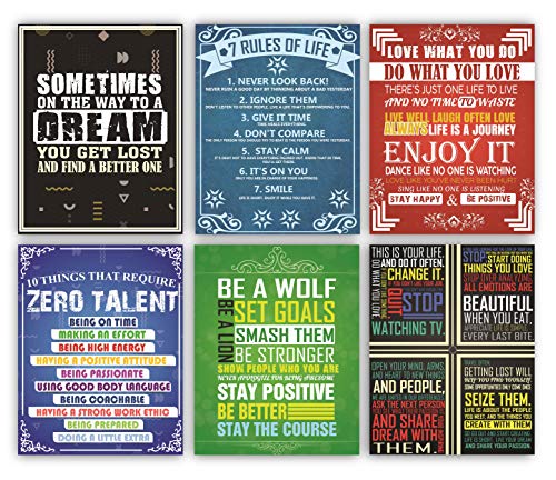 Product Cover 6 Motivational Posters and Inspirational Wall Decor | Positive Mindset Quotes, Wall Art for Home, Office, Classroom Decorations | Perfect for Living, Bedroom | Shipped Flat Poster Paper 11 x 14 Inch