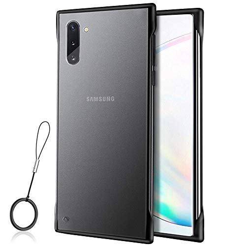 Product Cover AEETZ Frameless Slim Fit Translucent Matte Texture Design Hard PC Soft Shock Bumper Corners Cover Case for Samsung Note 10 with Metal Ring - Black