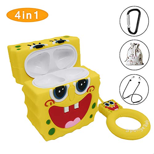 Product Cover Airpods Case Spongebob,Rcligent Cute Cartoon Case for Apple Airpods 1&2,Funny Kawaii Fun Cool Keychain Cover for Girls Kids Teens Boys(1 Pack)