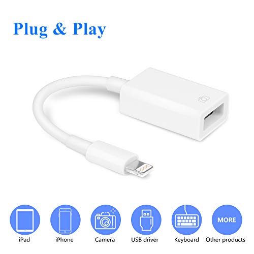 Product Cover VELLEE Upgraded USB Camera Adapter, USB OTG Cable Adapter Compatible with iPhone/iPad, Support iOS 13 and Before, USB Female Supports Connect Card Reader, U Disk, Keyboard, Mouse, USB Flash Drive