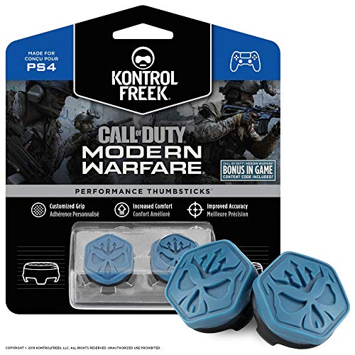 Product Cover KontrolFreek Call of Duty Modern Warfare Performance Thumbsticks for PlayStation 4 (PS4) | 2 Mid-Rise, Convex | Blue/Black