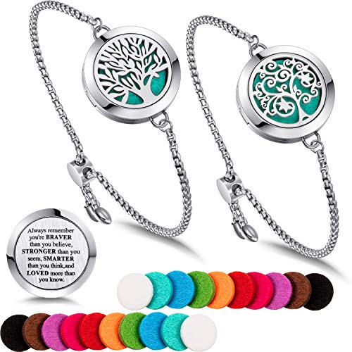 Product Cover 2 Pieces Locket Bracelet Aromatherapy Essential Oil Diffuser Bracelet Adjustable Perfume Bracelet Slide Healing Stainless Steel Bracelet with 20 Felt Pads, Gift Box Packing (Style A)