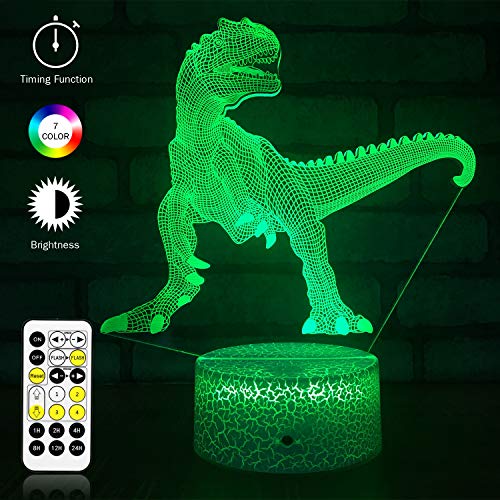 Product Cover NISUNS 3D Night Lamp, 7 Colors Changing Night Light with Timer& Smart Touch & Remote Control, Xmas Birthday Gift for Childs Girls Women (T-Rex02)