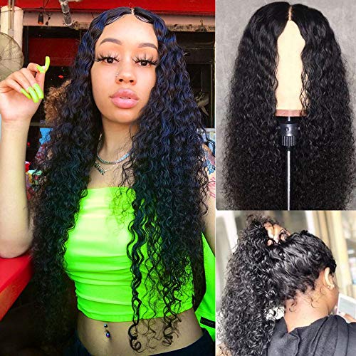 Product Cover Deep Wave Lace Front Wigs Human Hair Pre Plucked with Baby Hair 10 Inch 150% Density Brazilian Virgin Human Hair Lace Front Wigs for Black Women Natural Color