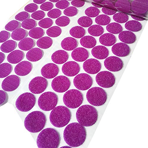 Product Cover 100 Pcs Hook Loop Fastener Dots Sticks Tape 1 inch Diameter Self-Adhesive Sticky Back Nylon Coins Waterproof for Classroom Office School Teachers Kids Hanging Picture Frames (Purple)