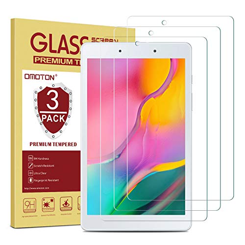 Product Cover [3 Pack] OMOTON Screen Protector for Samsung Galaxy Tab A 8.0 2019 Released (Wi-Fi Version SM-T290), Tempered Glass/ High Definition/ Bubble Free