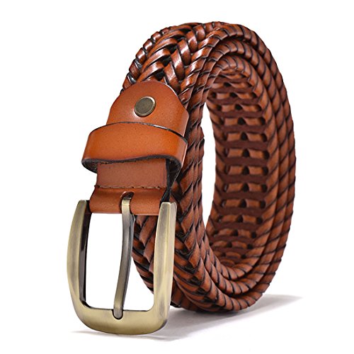 Product Cover VanPeng Men Braided Woven Genuine Leather Belt Black 35mm wide (brown 2, waist:28~32)