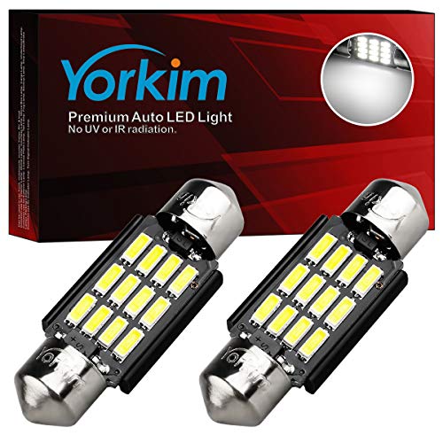 Product Cover Yorkim 6418 LED Bulb, 36mm LED Bulb 6500K White Super Bright Interior Lights 12-SMD 4014 Chipsets, C5W LED Bulb, Festoon LED 36mm 37mm 38mm LED, DE3021 Bulb C5W LED Bulb White, Pack of 2