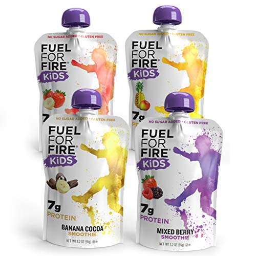 Product Cover Fuel For Fire KIDS! Variety (12 Pack) Fruit & Protein Smoothie Squeeze Pouch | Nutritionist Approved, Peanut Free, Ready to Eat Snack | Gluten Free, Soy Free, Kosher | Less sugar than most applesauce