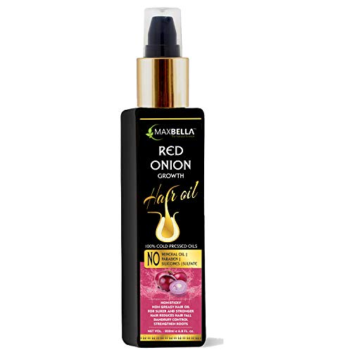 Product Cover MaxBella Red Onion Oil with Redensyl for Hair Growth and Anti Hairfall,Free from Paraben & Mineral Oil, for Men and Women Non Sticky Hair Oil(200ml)