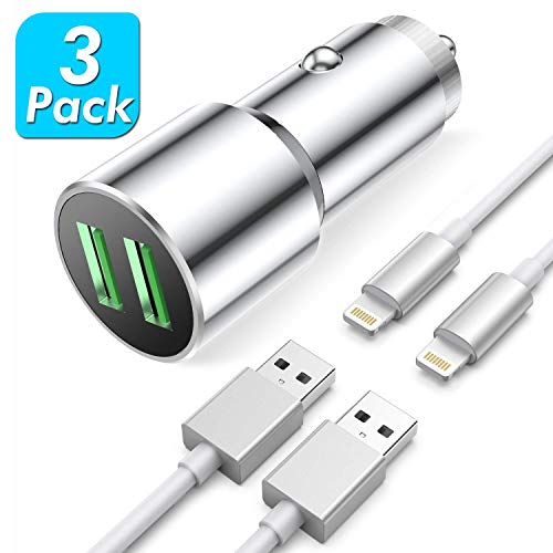 Product Cover Aznze Car Charger Compatible with i Phone XR/XS/X / 8/7/6/6S Plus 5S/5C/SE, i Pad Air Mini Pro (2.4A Dual Port USB Car Charger with 2X 3ft Charging Cable) (3 Pack)