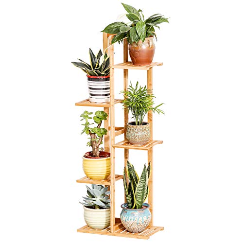 Product Cover Bamboo 5 Tier 6 Potted Plant Stand Rack Multiple Flower Pot Holder Shelf Indoor Outdoor Planter Display Shelving Unit for Patio Garden Corner Balcony Living Room