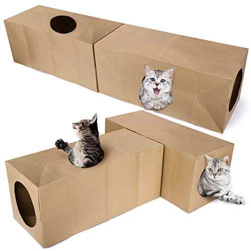 Product Cover Pawaboo 2 Pack Paper Cat Tunnel Bag, Thick Natural Kraft Paper Expandable Cat Toy Tube, Collapsible Hide Bag Tent with Holes Interactive Toy Maze Pet House Bed for Small Animals Feline Kitten Rabbit