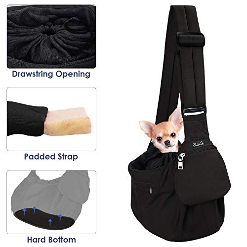 Product Cover SlowTon Pet Sling Carrier, Comfortable Hard Bottom Support Dog Papoose Sling Adjustable Padded Shoulder Strap Hand Free Puppy Cat Carry Bag with Drawstring Opening Zipper Pocket Safety Belt (S, B)