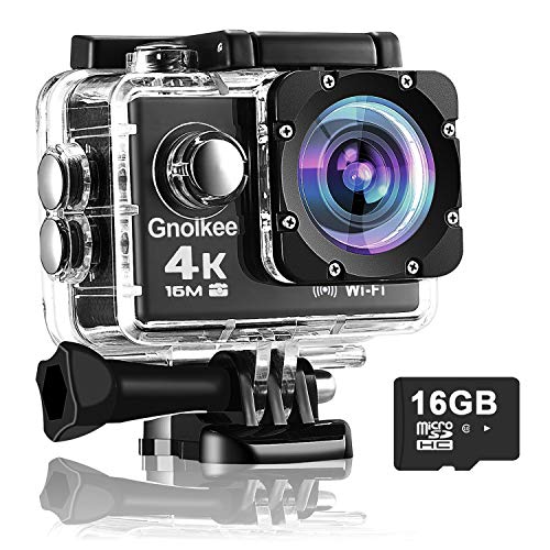 Product Cover Gnolkee 4K WiFi Action Camera 16GB TF Card,16MP Underwater Video Camera 170 Wide Angle Sports Cam with Remote, 2 Batteries, 24 Accessories Mounting Kit - 20 Pack