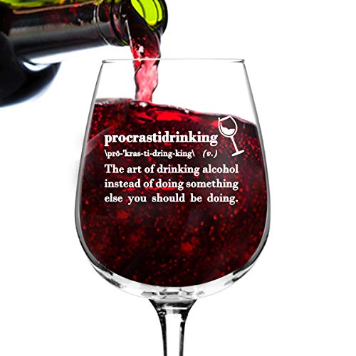 Product Cover Procrastidrinking Funny Wine Glass Gifts for Women- Premium Birthday Gift for Her, Mom, Best Friend- Unique Present Idea