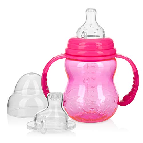 Product Cover Nuby 80381 3 Stage Tritan Wide Neck Grow with Me No-Spill Bottle to Cup, 8 Oz, Pink