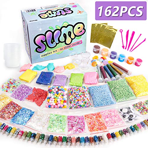 Product Cover Slime Supplies Kit, 162 Pack Add Ins Slime Kit for Kids Girls Slime Making, Including Foam Balls, Glitter, Fishbowl Beads, Charms, Clear Containers by WINLIP