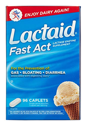 Product Cover Lactaid Fast Act Lactose Intolerance Relief Caplets with Lactase Enzyme, 96 Travel Packs of 1-ct, 96 Count