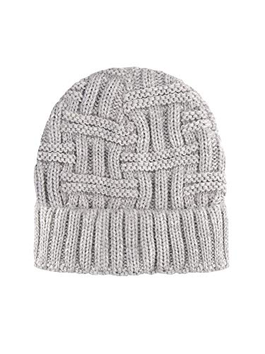 Product Cover MessBebe Cable Knit Slouchy Beanie Soft Stretch Thick Warm Unisex Winter Hats for Women Men Light Grey