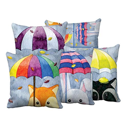 Product Cover Jute Sofa Cushion Cover 16x16 Set of 5 pcs, Digital Printed Jute Sofa Cushion Cover Attractive Pattern Pillow Cover (Umbrella)