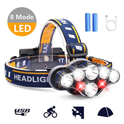 Product Cover AUSPICE LED Headlamp, Rechargeable 8 LED 13000LM Super Bright Led Headlamp, Waterproof 8 Modes Change Headlight Perfect for Outdoor Hiking, Riding, Running, Fishing